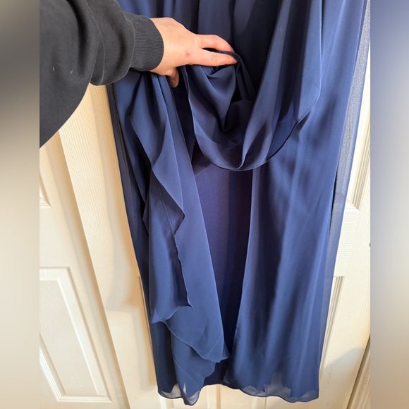 David's Bridal Cascading Off-the-Shoulder Cocktail/Wedding Dress in MARINE BLUE! - Picture 7 of 13